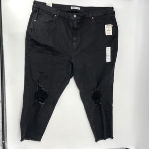 Levi Strauss Signature Gold 90s Mom Jeans Black Distressed Raw Hem 38